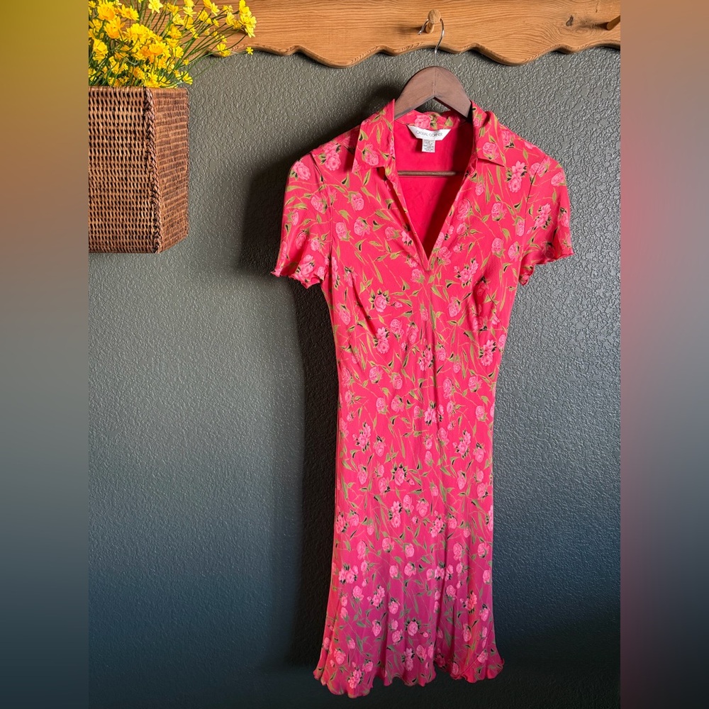 Casual Corner Pink Floral Silk Mini Dress